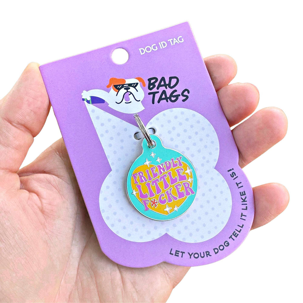 Friendly Fucker - Funny Dog ID Tag with Scannable QR Code - - Dog.Dog.Cat.