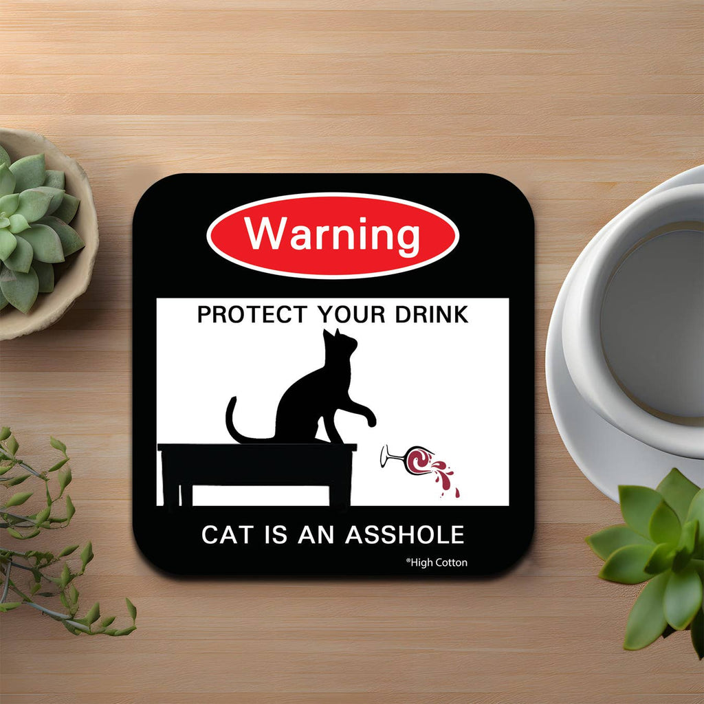 Warning Cat Asshole Coaster - Dog.Dog.Cat.