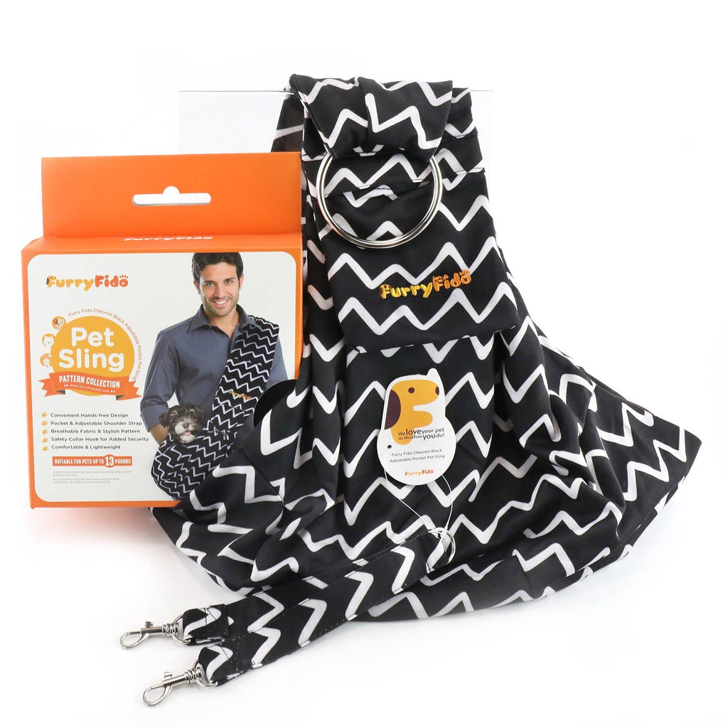 Furry Fido Pet Supplies - Furry Fido Chevron Black Adjustable Pocket Pet Sling - Dog.Dog.Cat.
