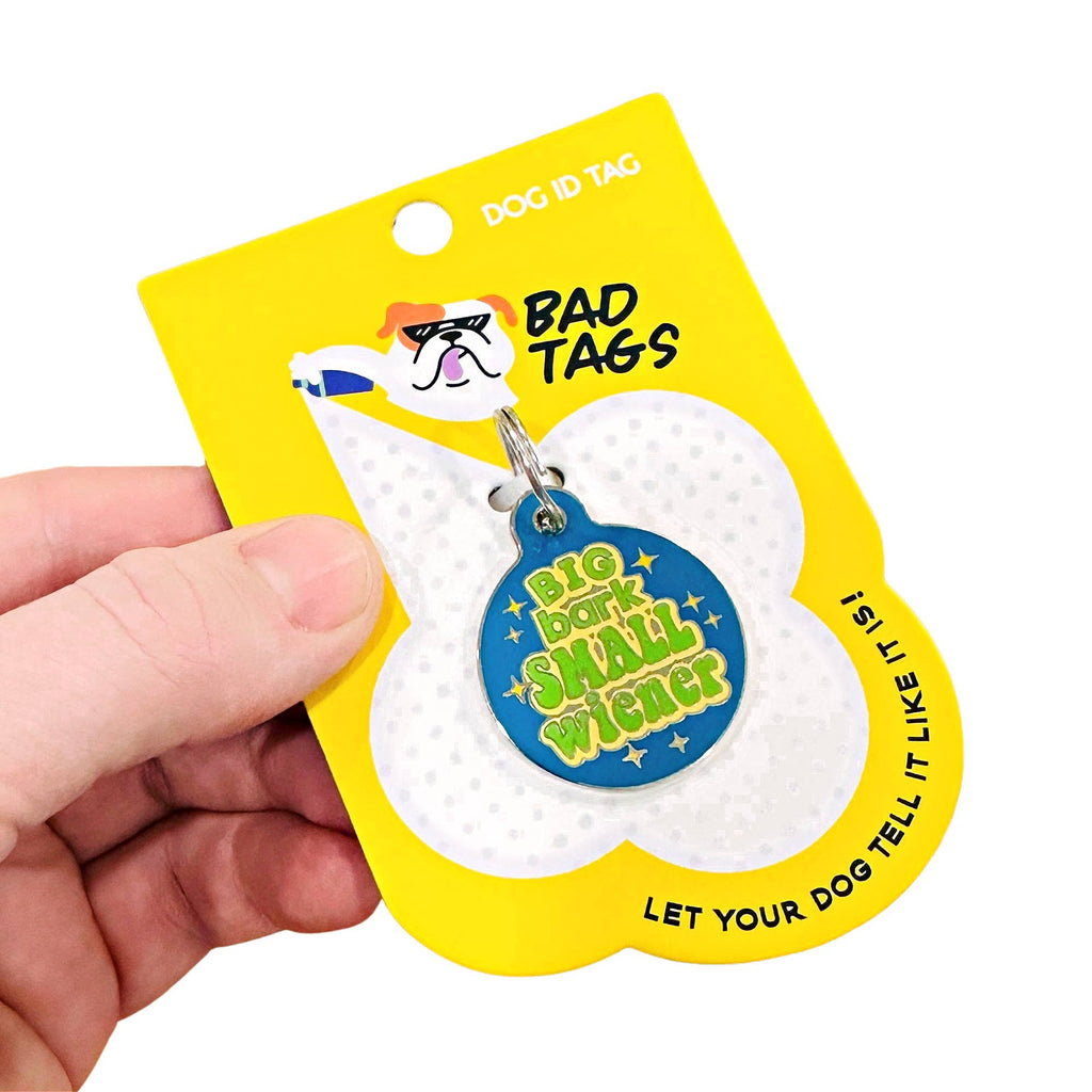 Big Bark Small Wiener - Funny Dog ID Tag Scannable QR Code - - Dog.Dog.Cat.