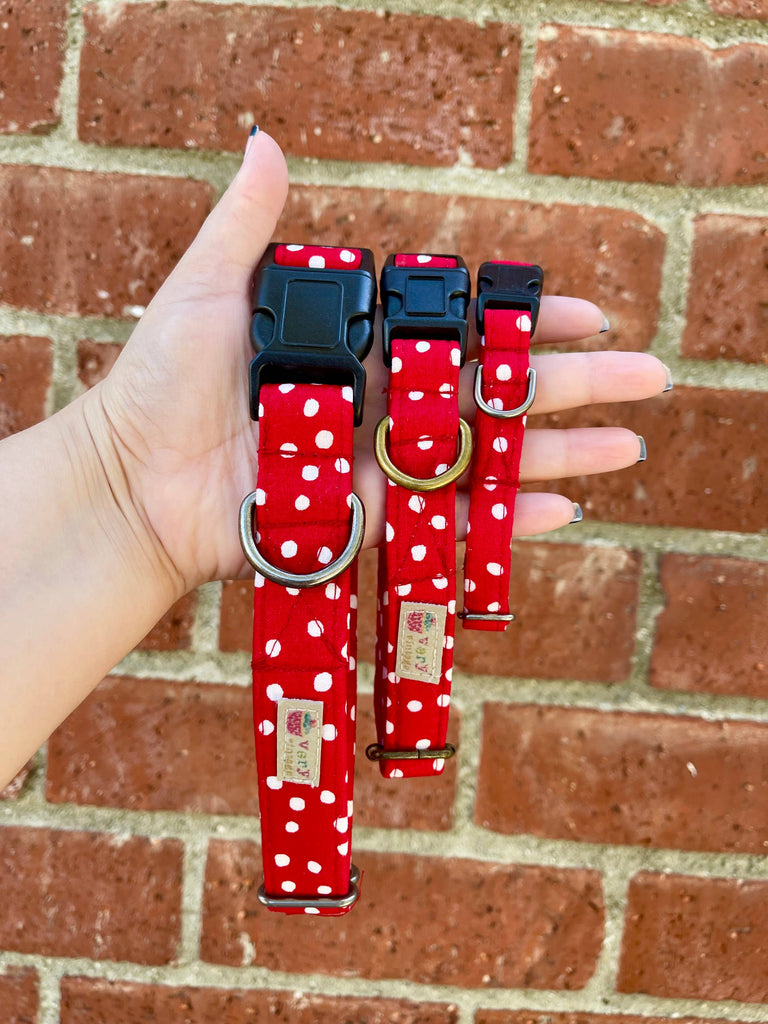 Red Dog Collar Polka Dot Retro Style Pet Collar Handmade USA - Dog.Dog.Cat.
