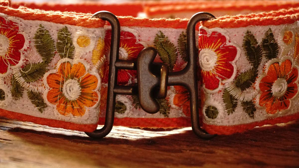 hundsfutter - Individual orange necklace with floral design. - Dog.Dog.Cat.