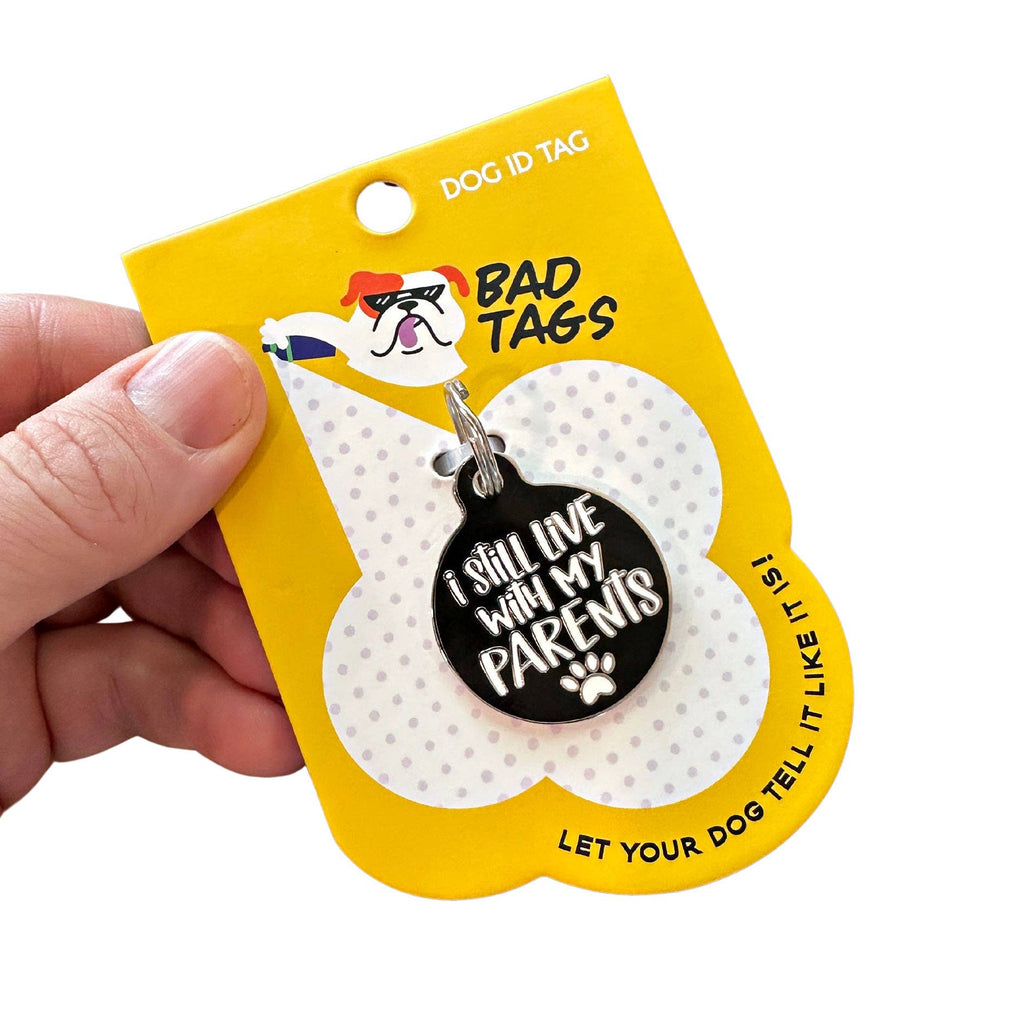 Bad Tags - Dog ID Tag with Personalized QR Code - Live with my Parents - Dog.Dog.Cat.