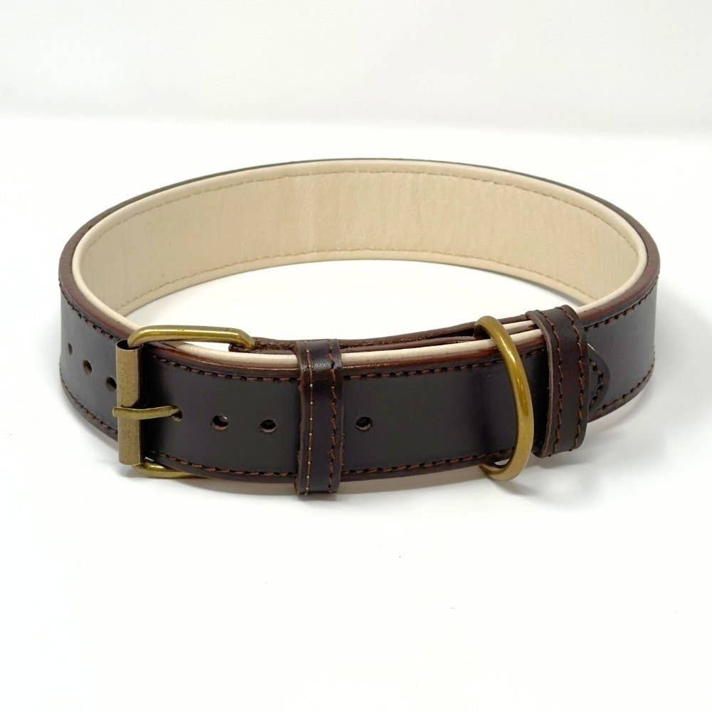CustomFit – Soft Padded Brown Leather Dog Collar - Dog.Dog.Cat.