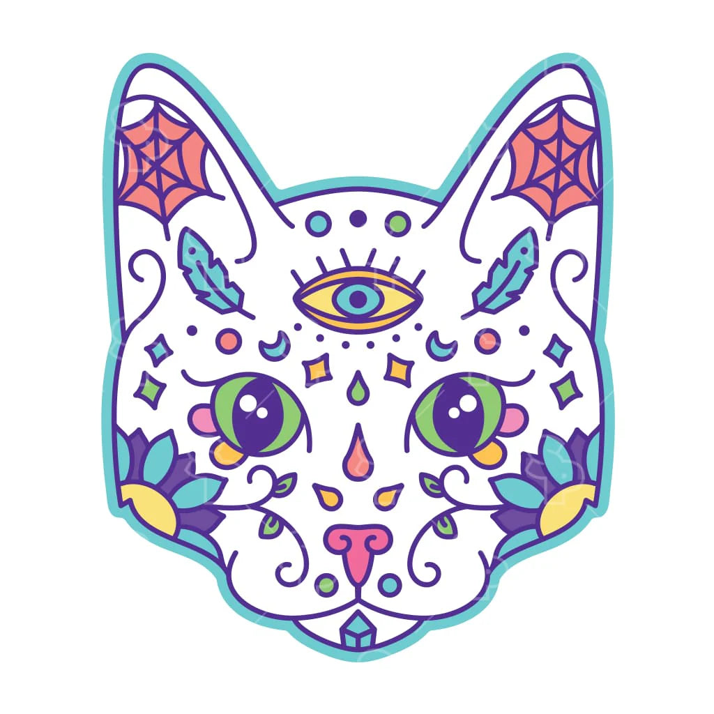Sticker Pack Sticker-Sugar Skull Cat : LRG - Dog.Dog.Cat.
