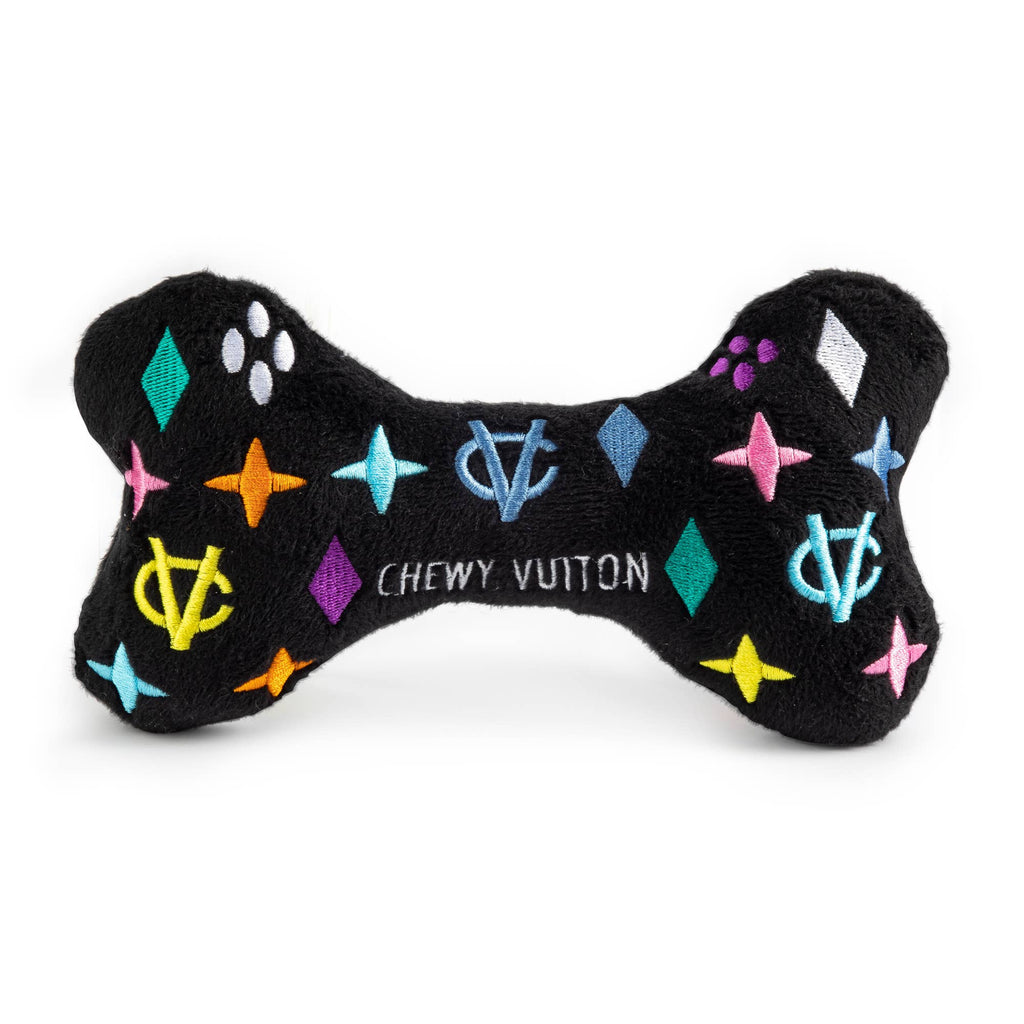 Black Monogram Chewy Vuiton Bone Squeaker Dog Toy: Small / Mini - Dog.Dog.Cat.