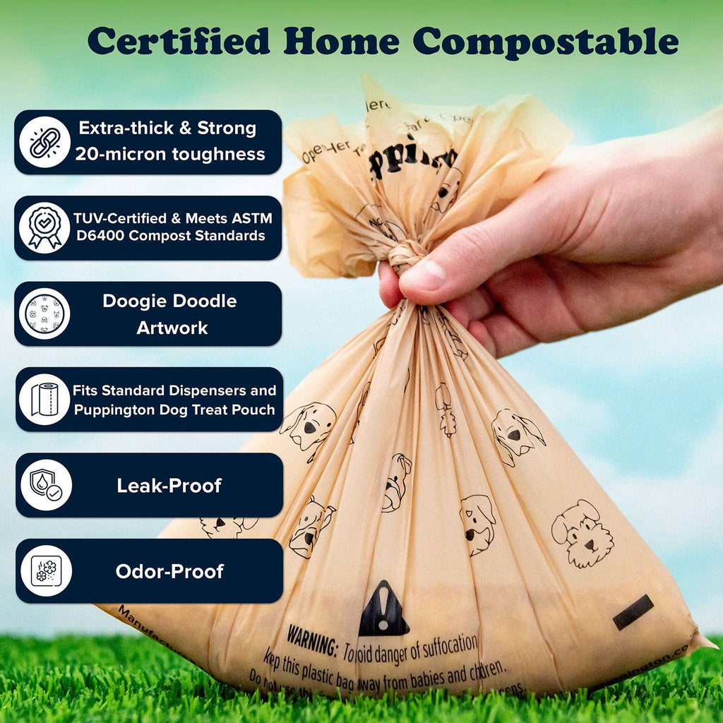 Puppington - Triple-Certified Compostable Thick Dog Poop Bags - Dog.Dog.Cat.