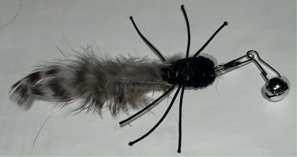 Black Bug with Furry Striped Tail Wand Attachment Toy and Bell - Dog.Dog.Cat.