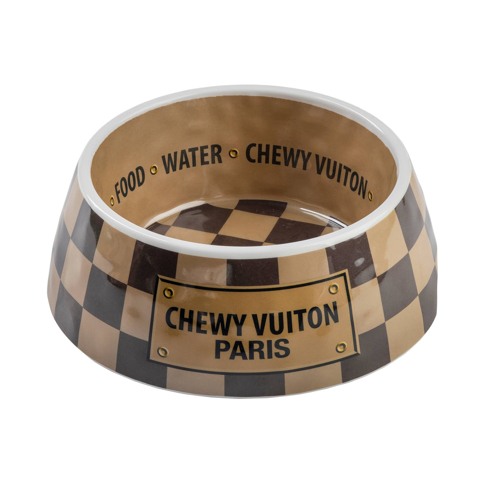 Checker Chewy Vuiton Bowl Dog Bowls  Multiple sizes to choose from. - Dog.Dog.Cat.