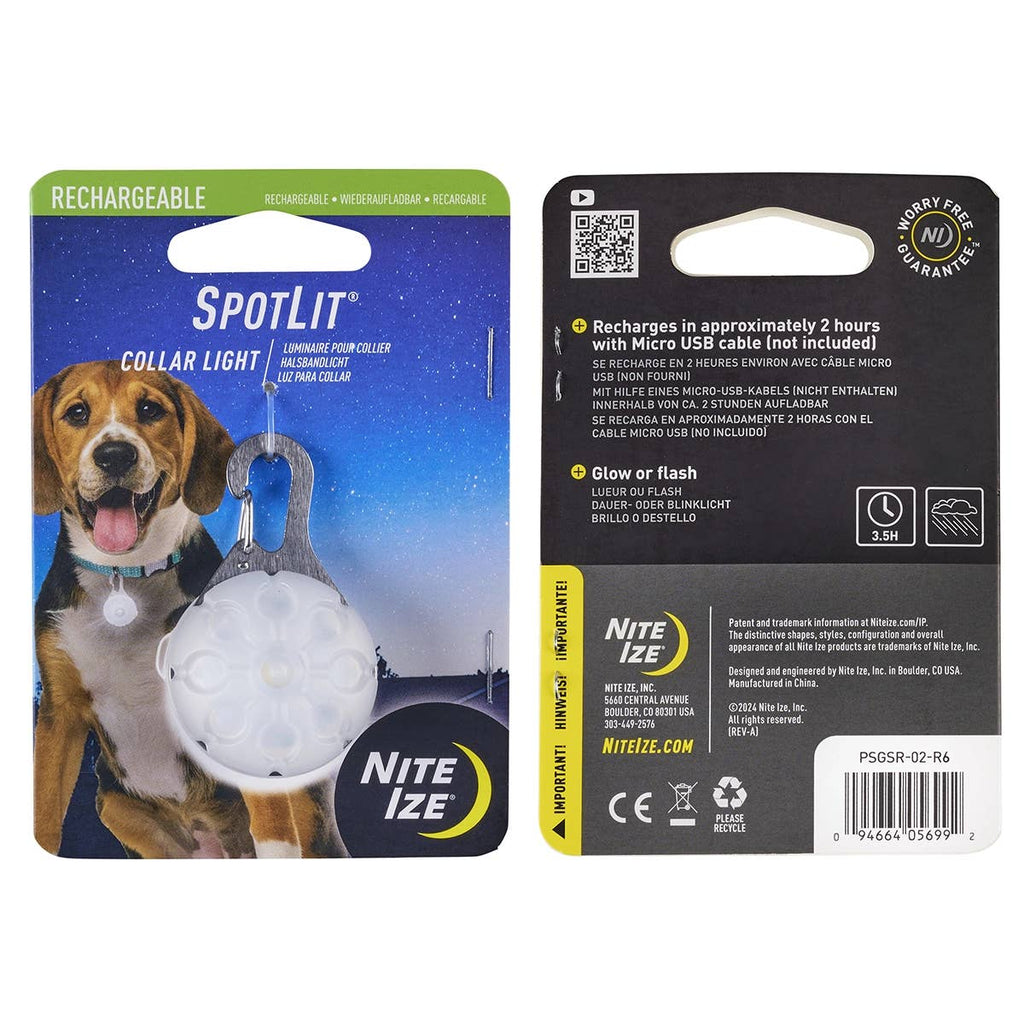 Nite Ize SpotLit® Rechargeable Collar Light - White - Dog.Dog.Cat.