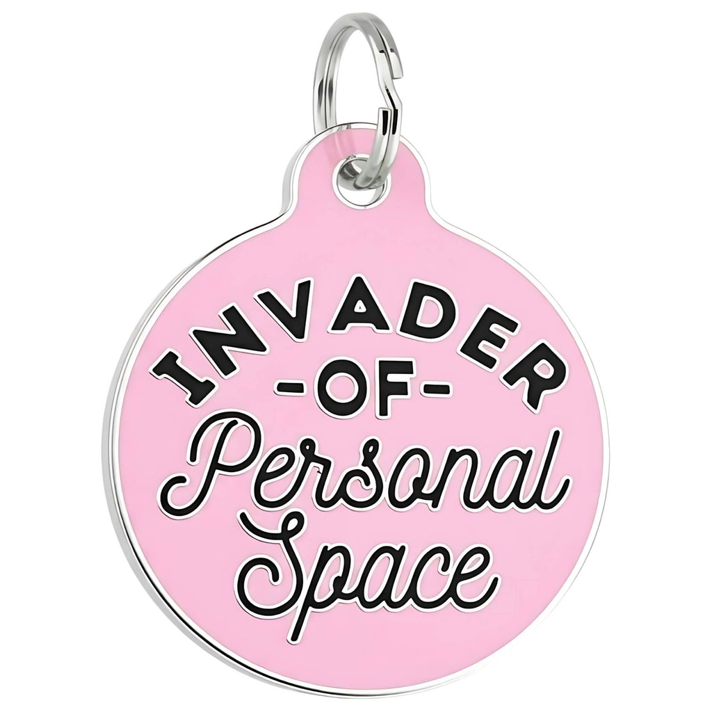 Invader Personal Space Pink Funny Dog ID Tag - Bad Tags | Dog.Dog.Cat.