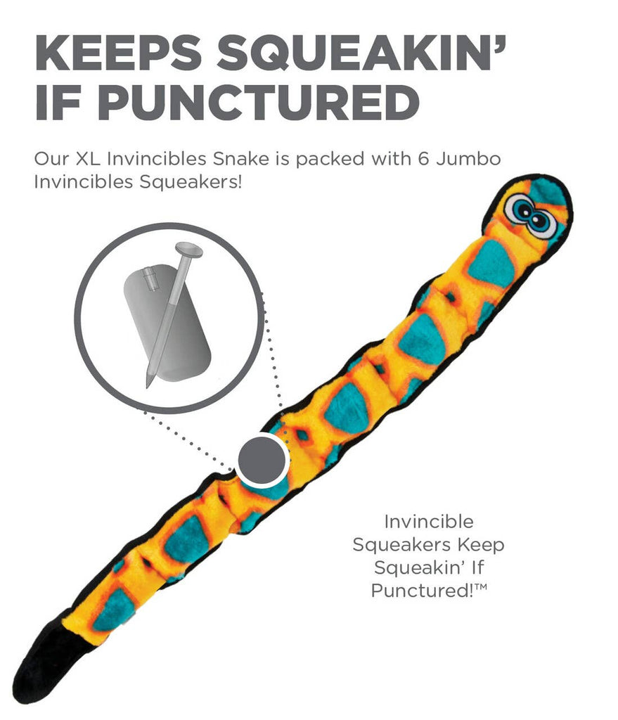 Outward Hound Invincibles Snake Durable Plush Toy Orange XL - Dog.Dog.Cat.