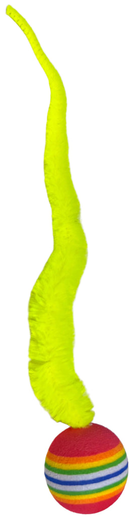 Striped Two Tone Rubber Ball with Caterpillar Style Tail attached Multi colored Striped Ball - Yellow, Pink, Orange, Green - Dog.Dog.Cat.