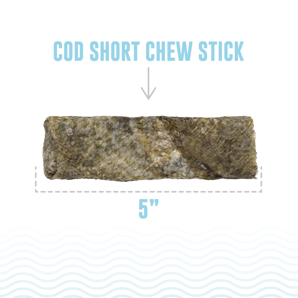 Icelandic+ Hand Wrapped Cod Skin Chew Sticks - 10" Long & 5" Short Assorted Packs - Dog.Dog.Cat.