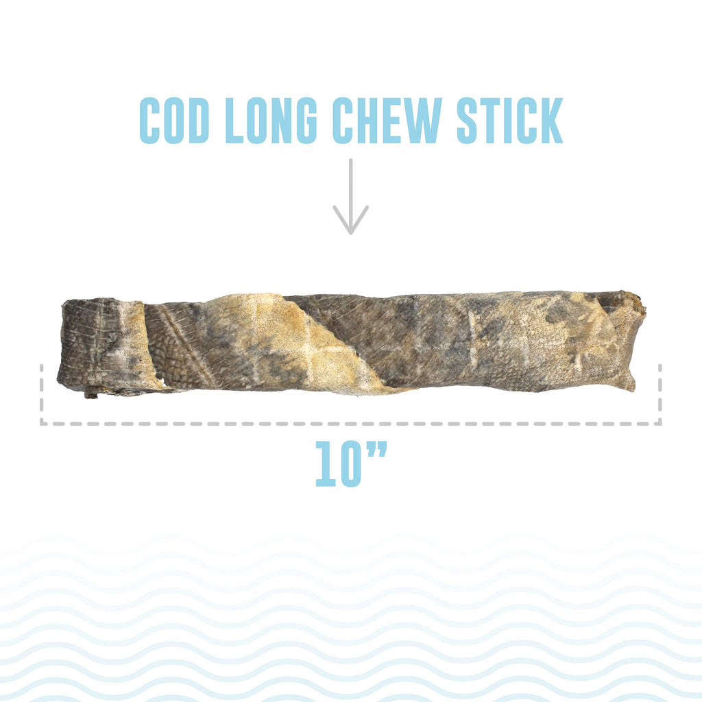 Icelandic+ Hand Wrapped Cod Skin Chew Sticks - 10" Long & 5" Short Assorted Packs - Dog.Dog.Cat.