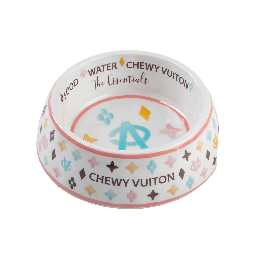 White Chewy Vuiton Dog Bowl - 3 Sizes!! Dog Food Bowl - Dog.Dog.Cat.