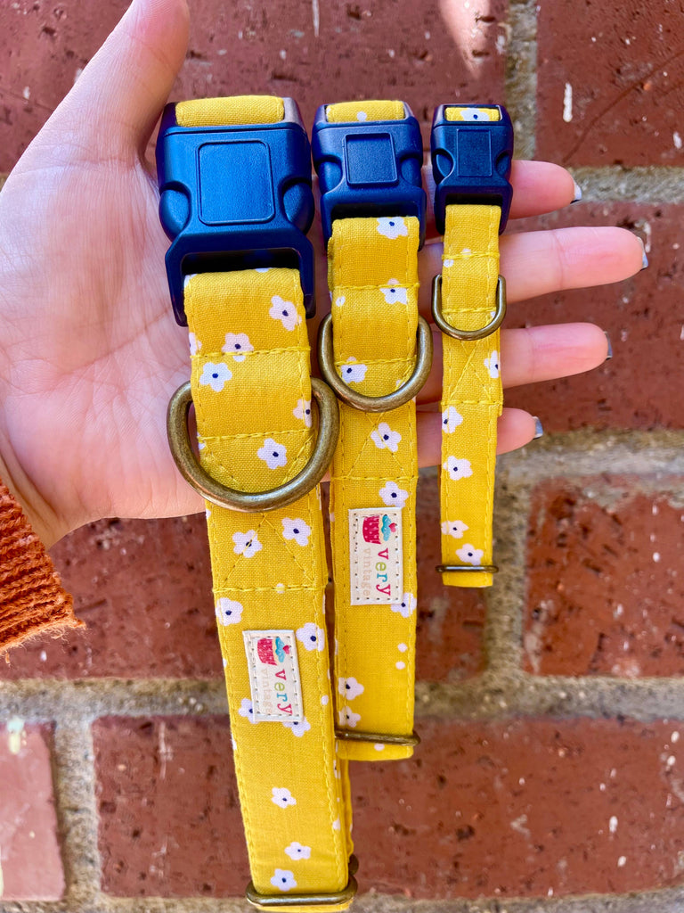 Yellow Dog Collar Floral Print Summer Pet Collar Handmade US - Dog.Dog.Cat.