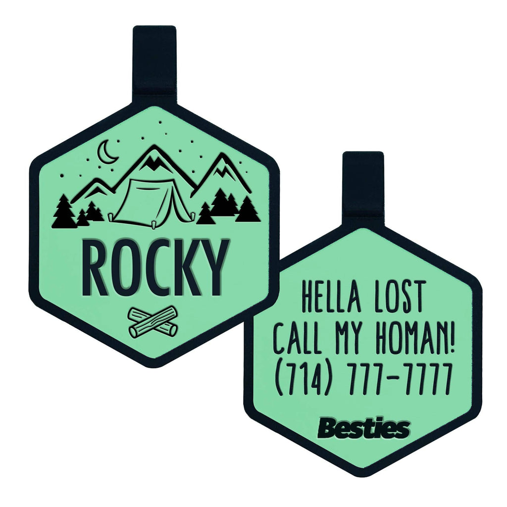 Besties Pets - Happy Camper Silicone Dog ID Tag - Dog.Dog.Cat.