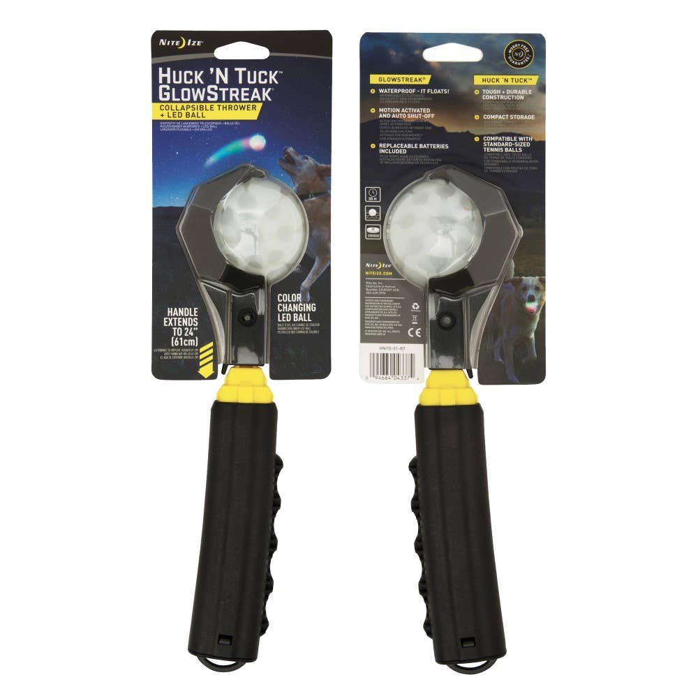 Nite Ize Huck 'N Tuck GlowStreak Collaps. Thrower+LED Ball - Dog.Dog.Cat.