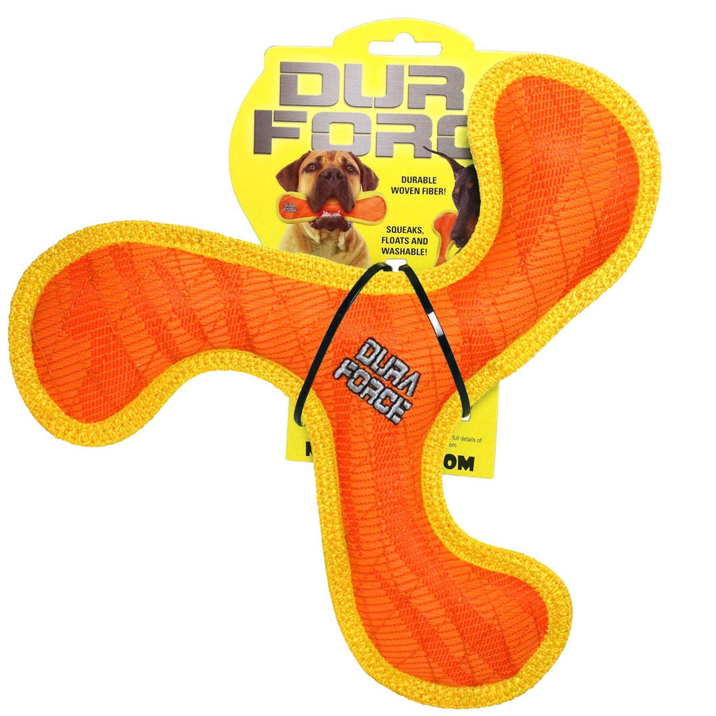 DuraForce Boomerang Tiger - Orange, Durable, Squeaky Dog Toy - Dog.Dog.Cat.