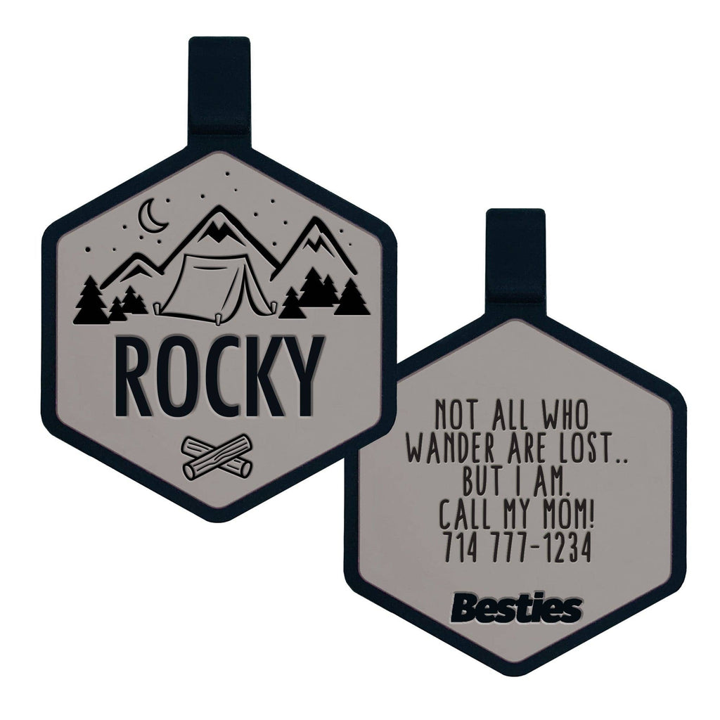 Besties Pets - Happy Camper Silicone Dog ID Tag - Dog.Dog.Cat.