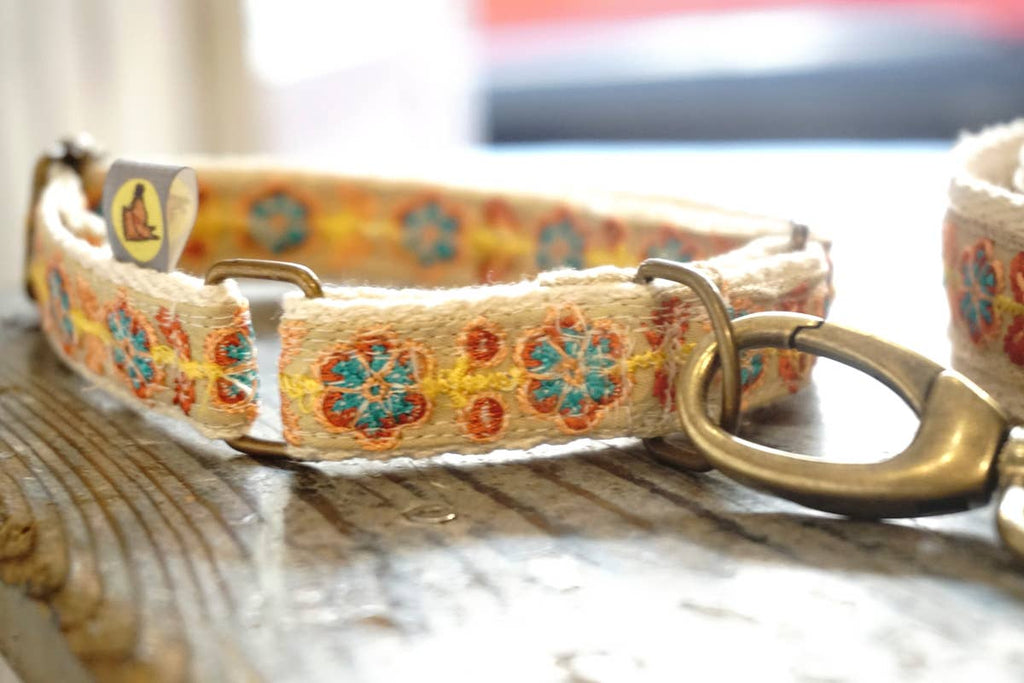 hundsfutter - Fine natural cotton collar for summer with leash - Dog.Dog.Cat.