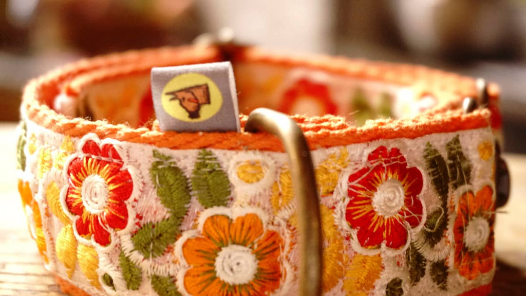 hundsfutter - Individual orange necklace with floral design. - Dog.Dog.Cat.