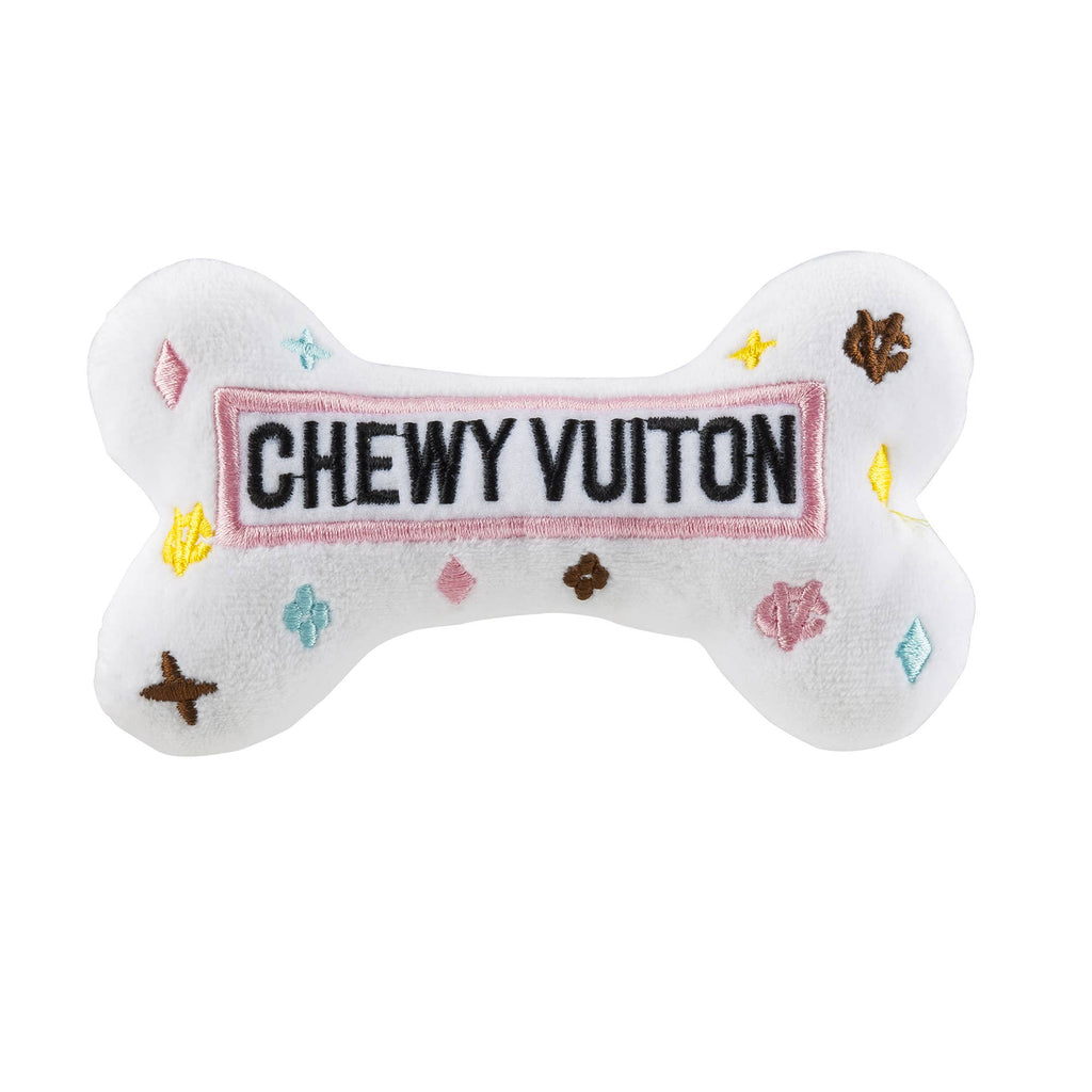 White Chewy Vuiton Bones Squeaker Dog Toy: Small / Mini - Dog.Dog.Cat.