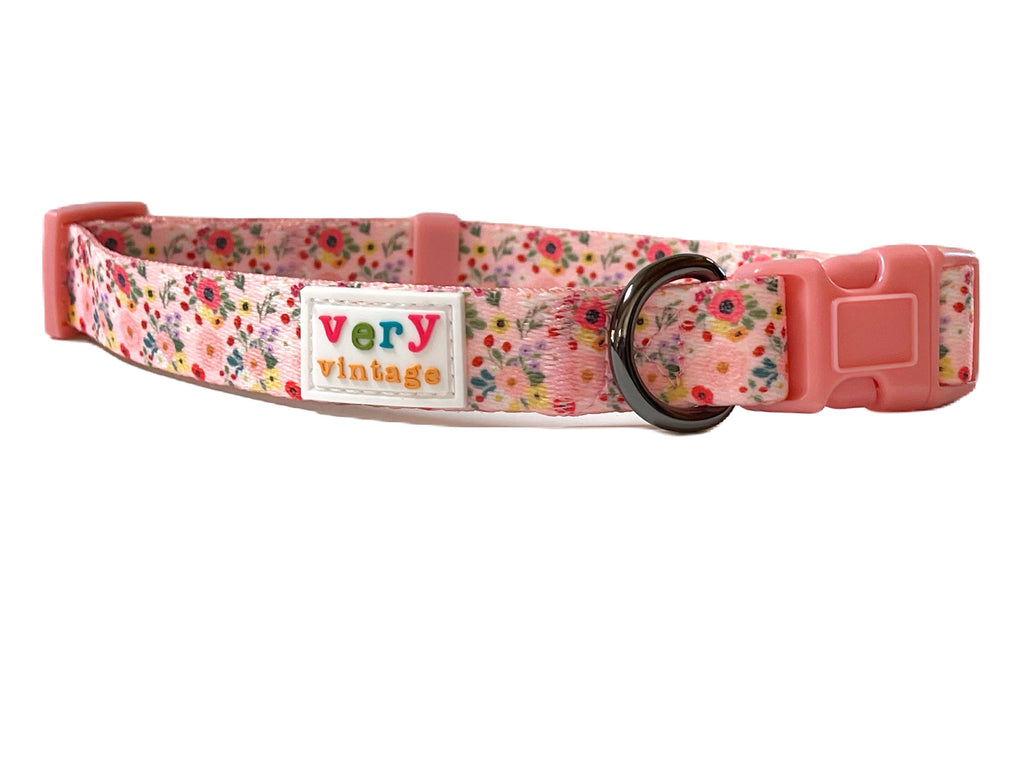 Very Vintage Designs - Garden Party - Pink Floral Flowers Recycled Collar & Leash - Dog.Dog.Cat.