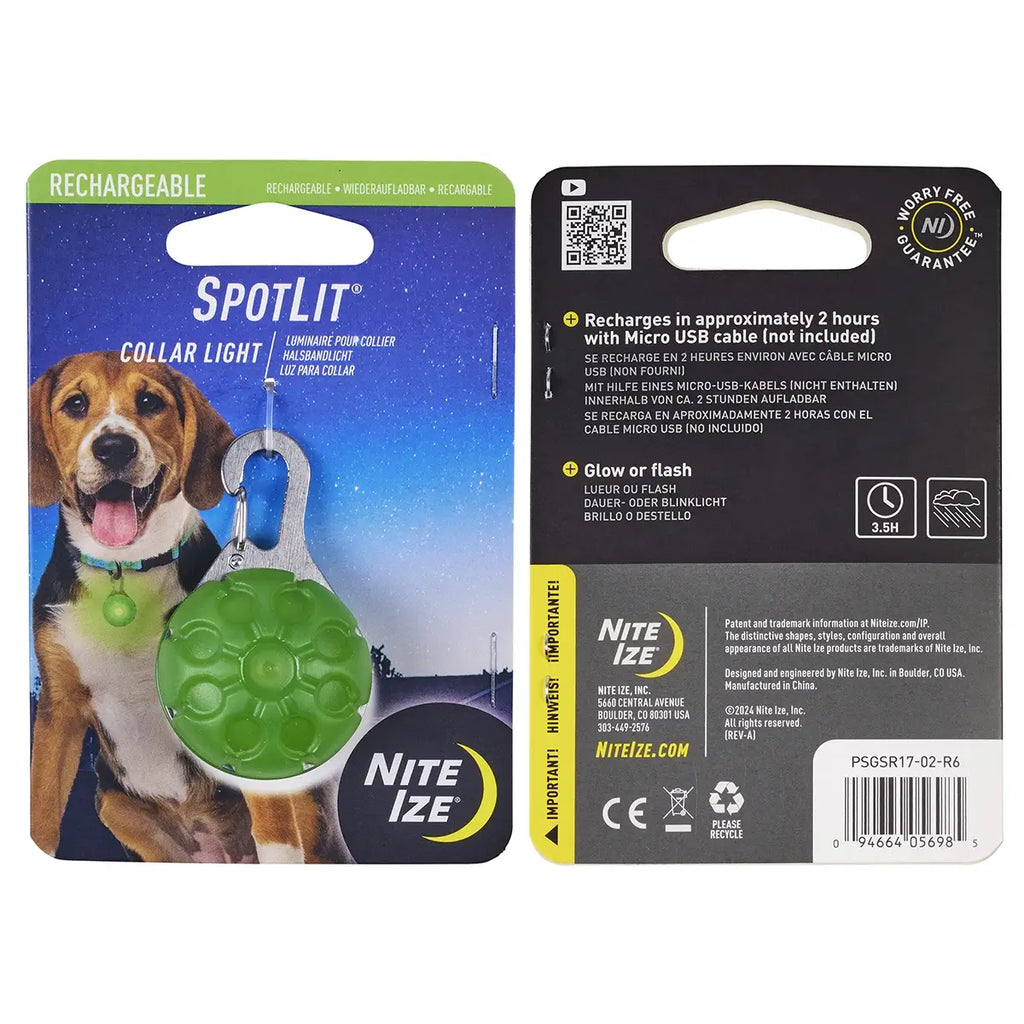 Nite Ize SpotLit® Rechargeable Collar Light - Green - Dog.Dog.Cat.