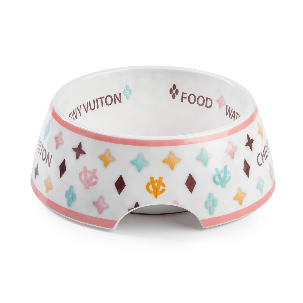White Chewy Vuiton Dog Bowl - 3 Sizes!! Dog Food Bowl - Dog.Dog.Cat.