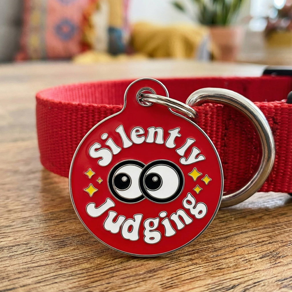 Bad Tags Silently Judging Red Dog ID Tag - Funny Hard Enamel Pet Tag