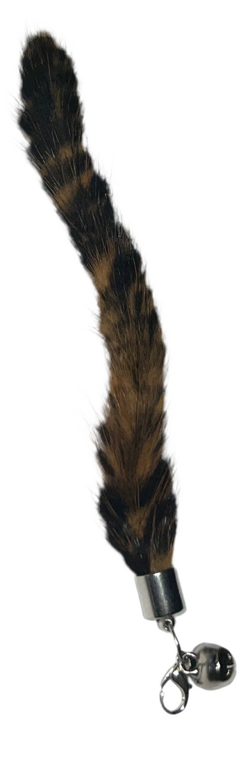 Lots of Stripes Fuzzy Real Fur Wand Attachment Toy With Bell - Dog.Dog.Cat.