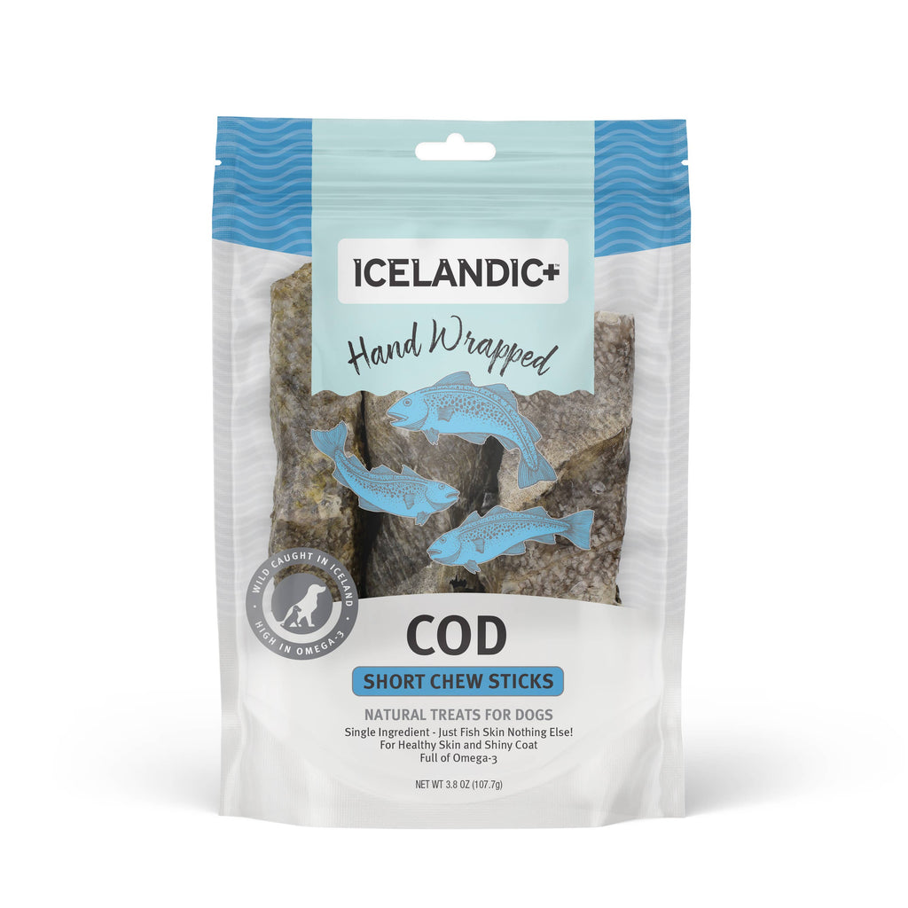 Icelandic+ Hand Wrapped Cod Skin Chew Sticks - 10" Long & 5" Short Assorted Packs - Dog.Dog.Cat.
