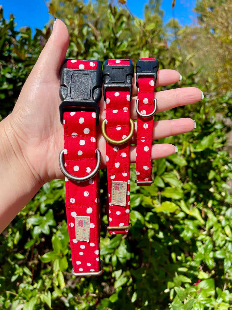 Red Dog Collar Polka Dot Retro Style Pet Collar Handmade USA - Dog.Dog.Cat.