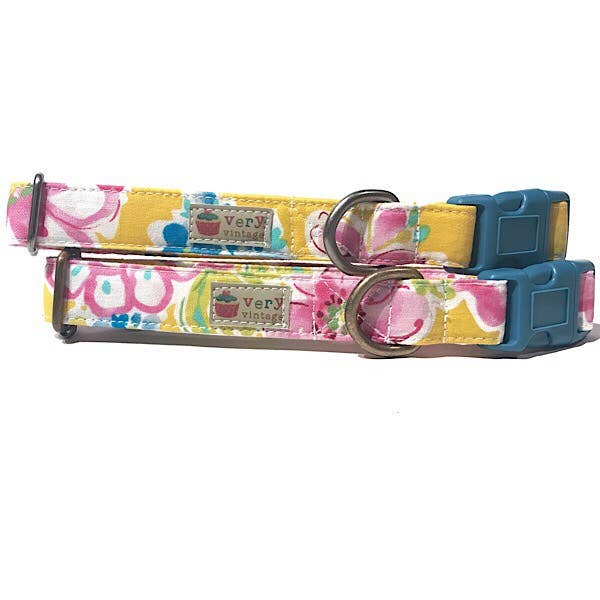 Very Vintage Designs Floral Flowers Organic Cotton Pet Collar or Leash (sold seperately) - Dog.Dog.Cat.