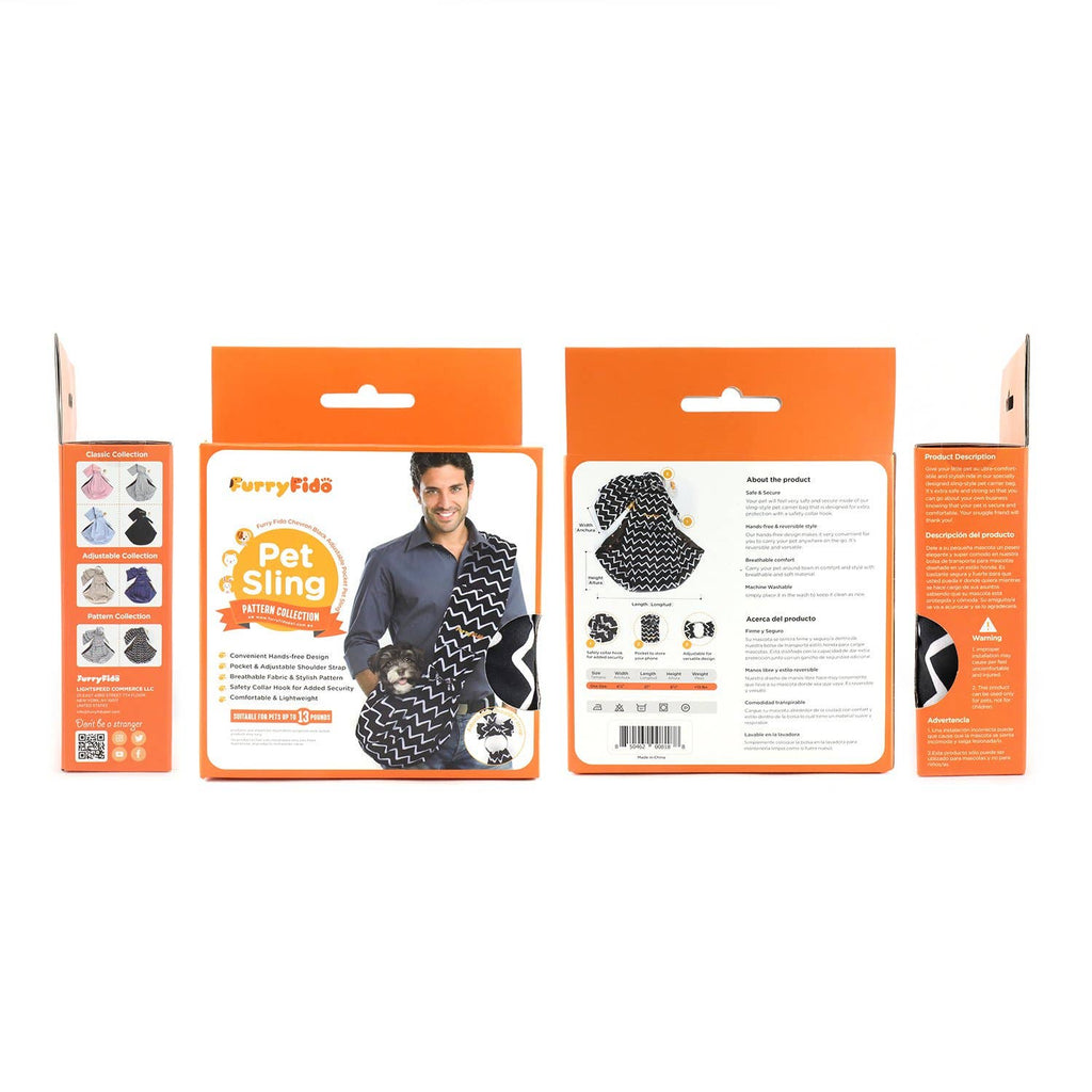 Furry Fido Pet Supplies - Furry Fido Chevron Black Adjustable Pocket Pet Sling - Dog.Dog.Cat.