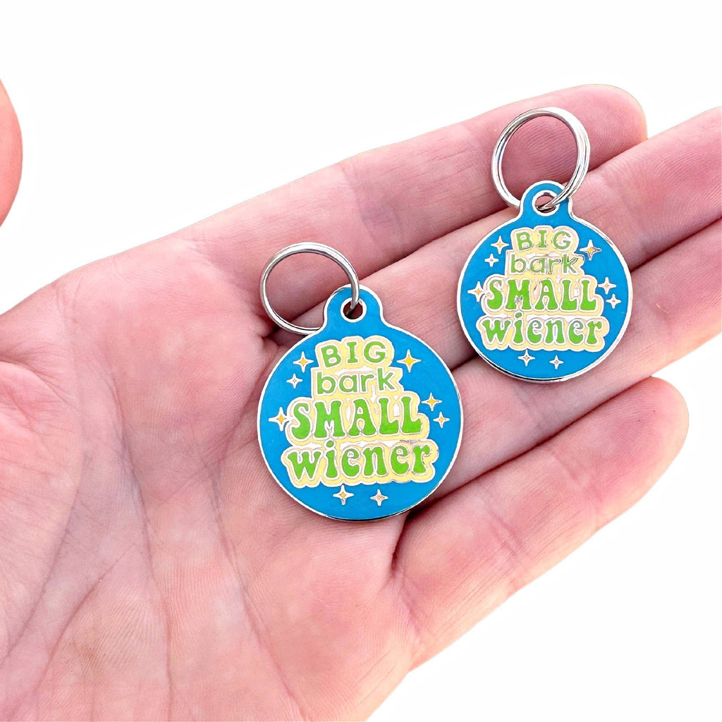 Big Bark Small Wiener - Funny Dog ID Tag Scannable QR Code - - Dog.Dog.Cat.