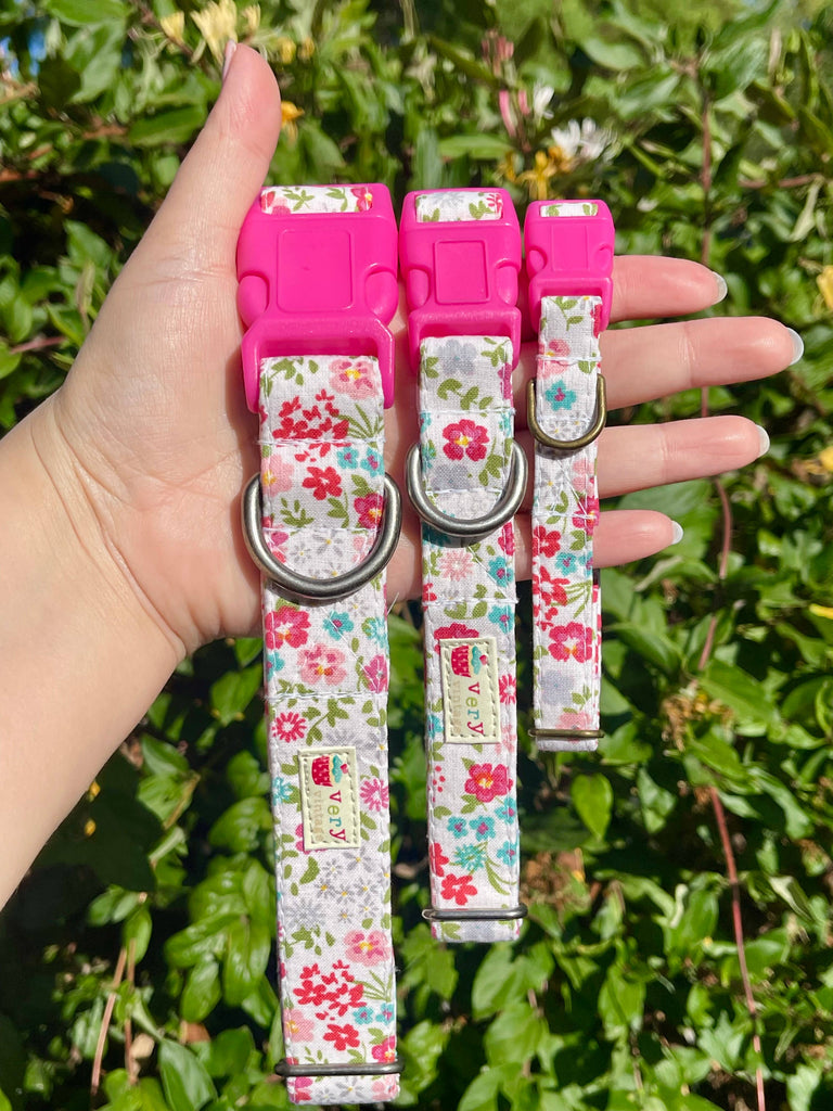 Floral Dog Collar Pink Red Vintage Style Handmade USA - Dog.Dog.Cat.