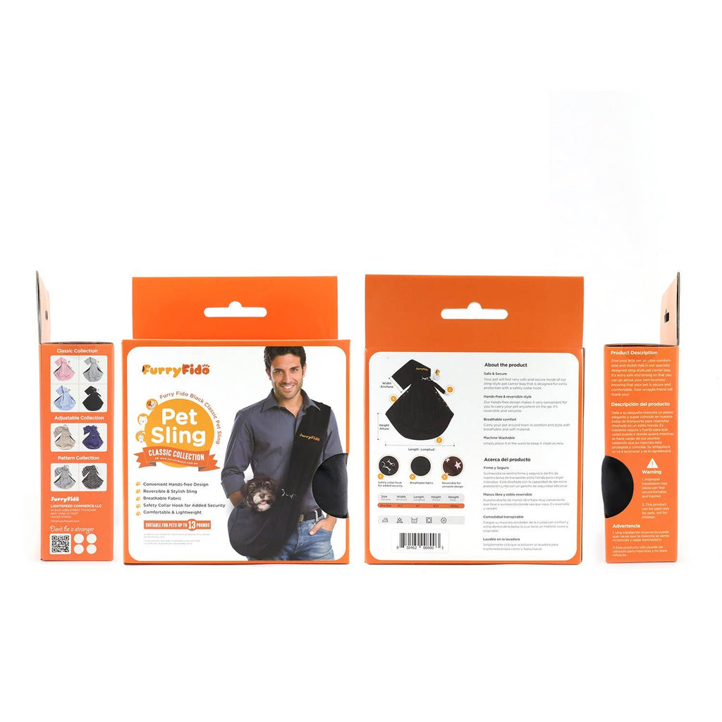 Furry Fido Pet Supplies - Furry Fido Classic Pet Sling - Black - Dog.Dog.Cat.