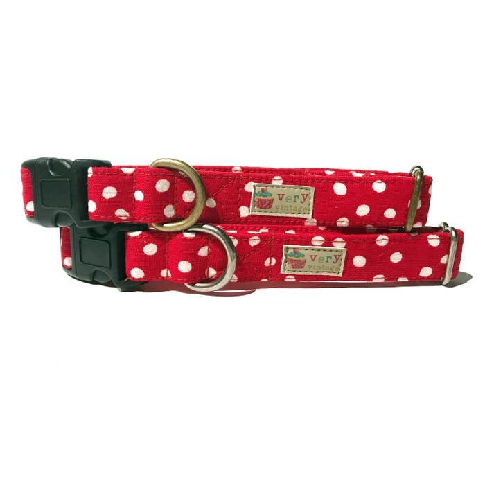 Red Dog Collar Polka Dot Retro Style Pet Collar Handmade USA - Dog.Dog.Cat.