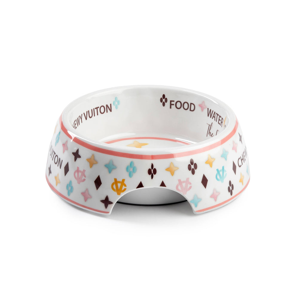 White Chewy Vuiton Dog Bowl - 3 Sizes!! Dog Food Bowl - Dog.Dog.Cat.