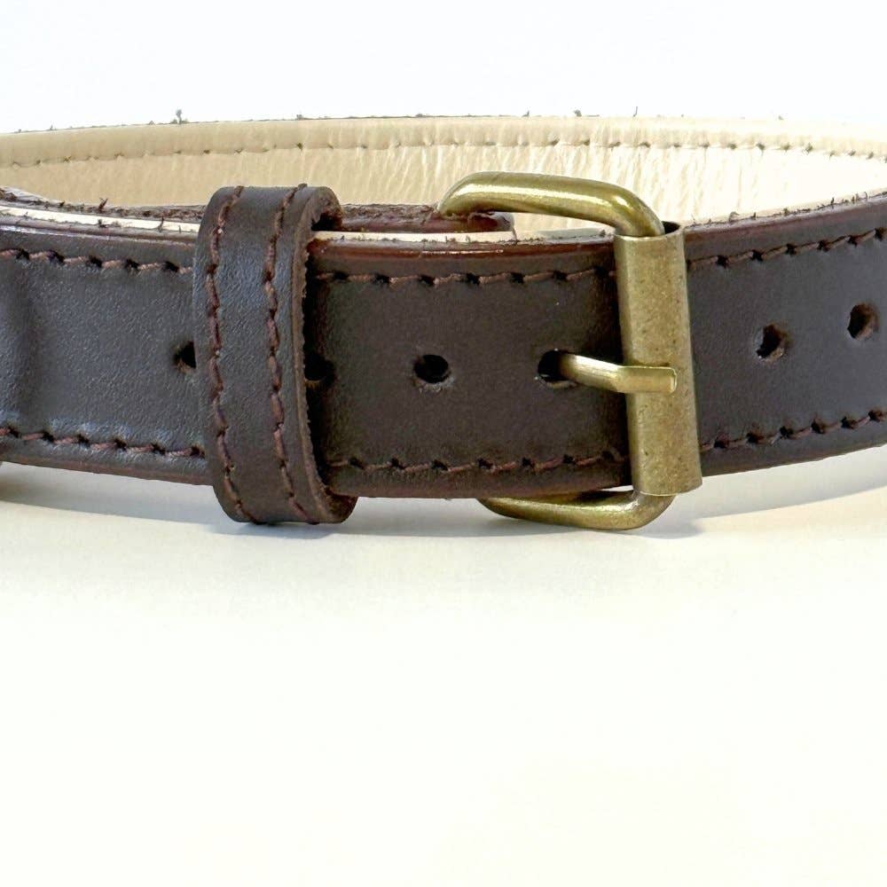 CustomFit – Soft Padded Brown Leather Dog Collar - Dog.Dog.Cat.