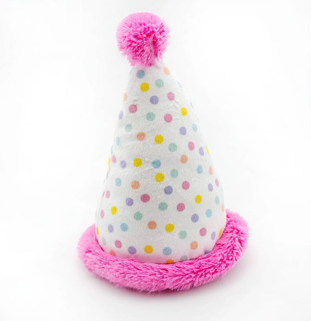 ThoozyPet Birthday Hat Pink Plush Dog Toy 7" - Dog.Dog.Cat.