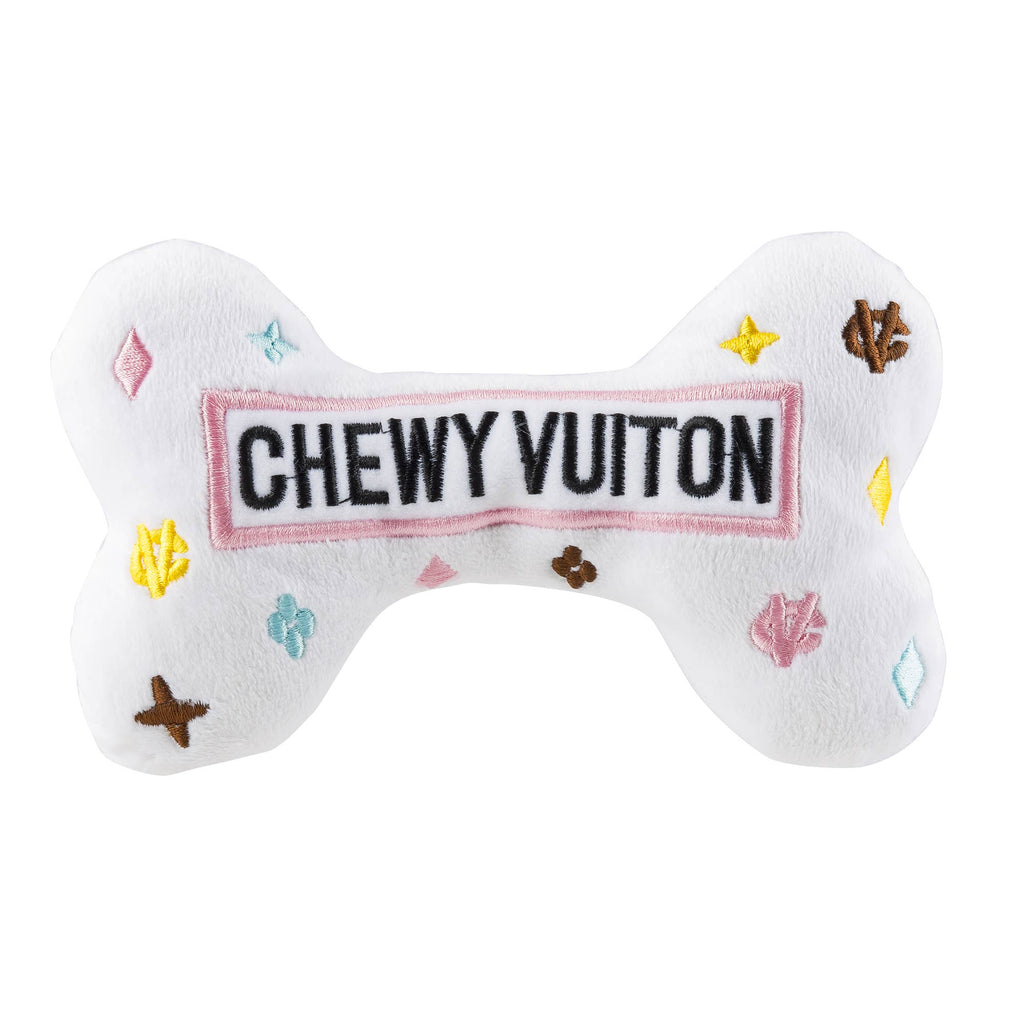 White Chewy Vuiton Bones Squeaker Dog Toy: Small / Mini - Dog.Dog.Cat.