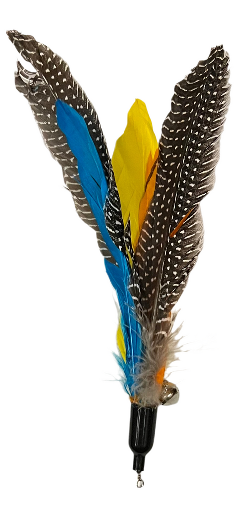 Spinning Feathers Cat Toy Wand Attachment - Orange, Blue, and Yellow, and Spotted - Dog.Dog.Cat.