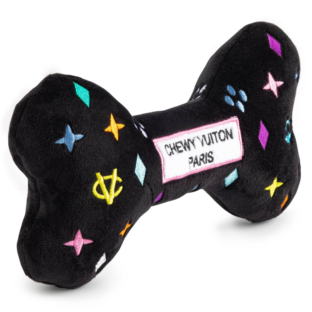 Black Monogram Chewy Vuiton Bone Squeaker Dog Toy: Small / Mini - Dog.Dog.Cat.