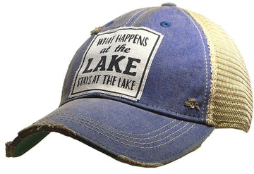 What Happens At The Lake Stays At The Lake Trucker Cap Hat - Dog.Dog.Cat.