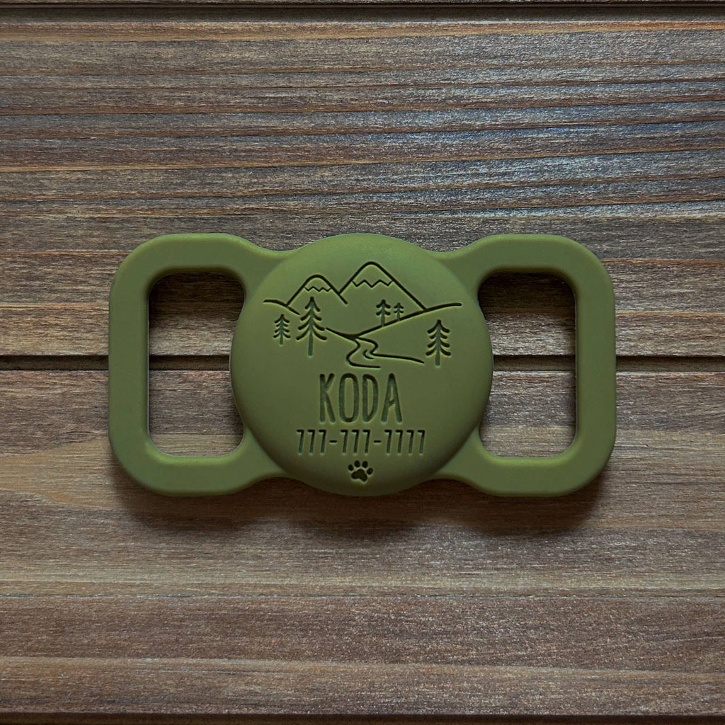 Besties Pets - Mountain Adventure Silicone Pet AirTag Holder - Personalized - Dog.Dog.Cat.