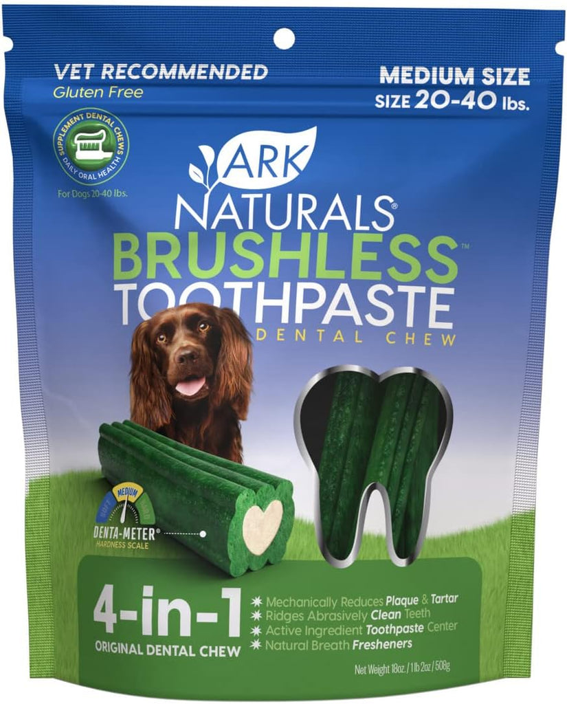 Ark Natural Brushless - Toothpaste - Teeth cleaning dog treats : Med LRG 18oz For dogs 20- 40 LBS - Dog.Dog.Cat.